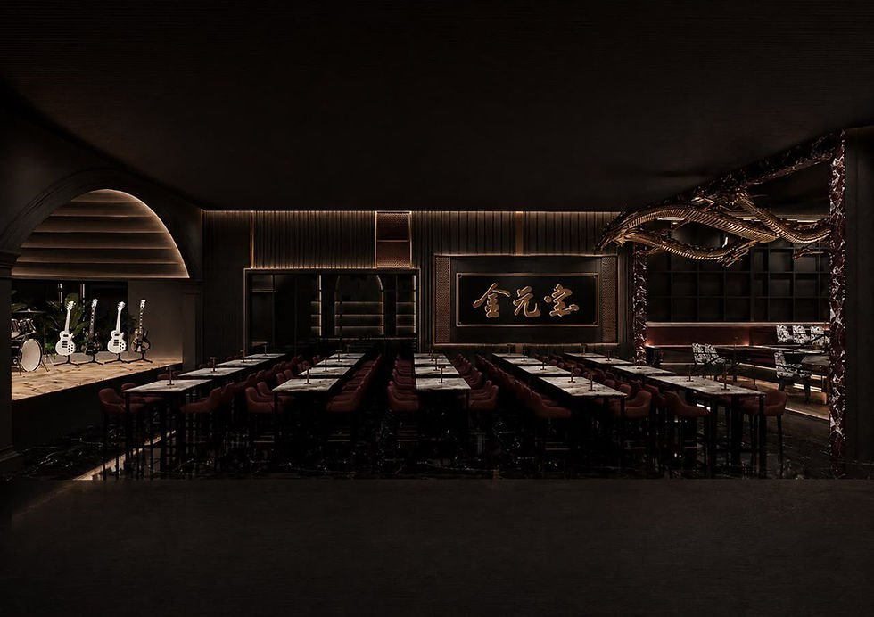Modern live music restaurant Penang interior with stage.