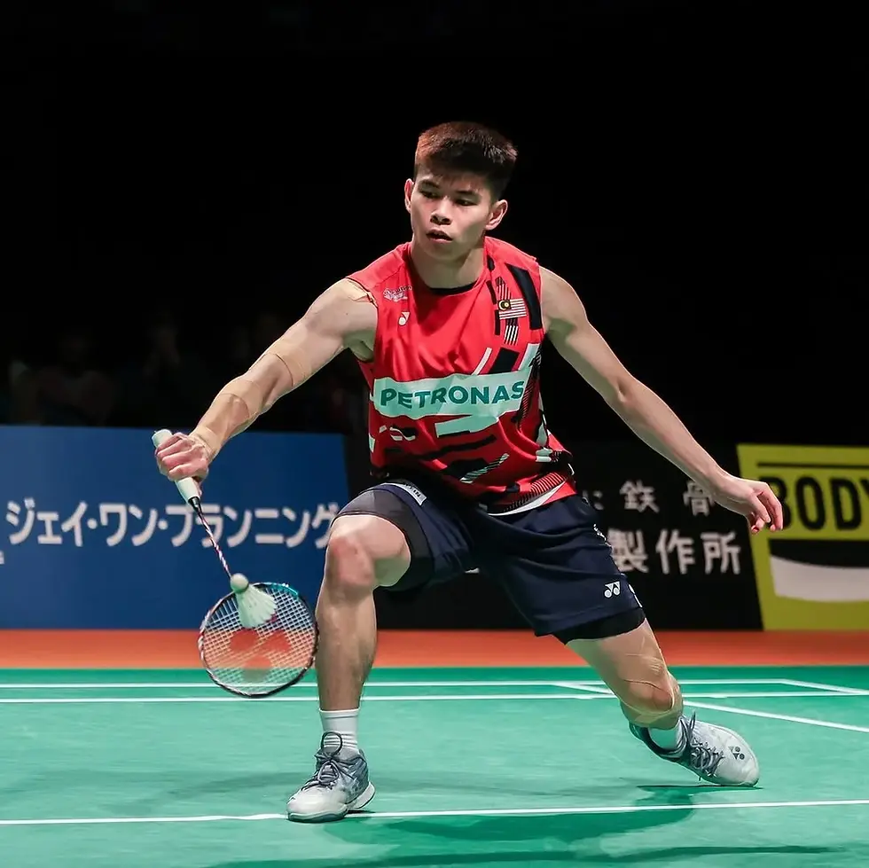 Badminton player Leong Jun Hao in action on court