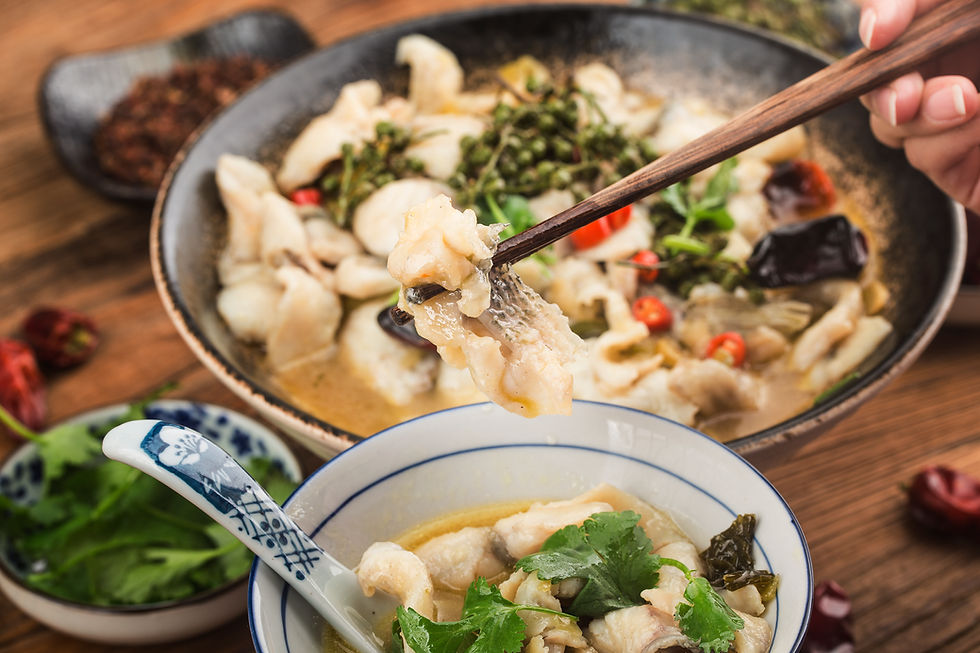Poached fish with peppercorns at a live music restaurant Penang.