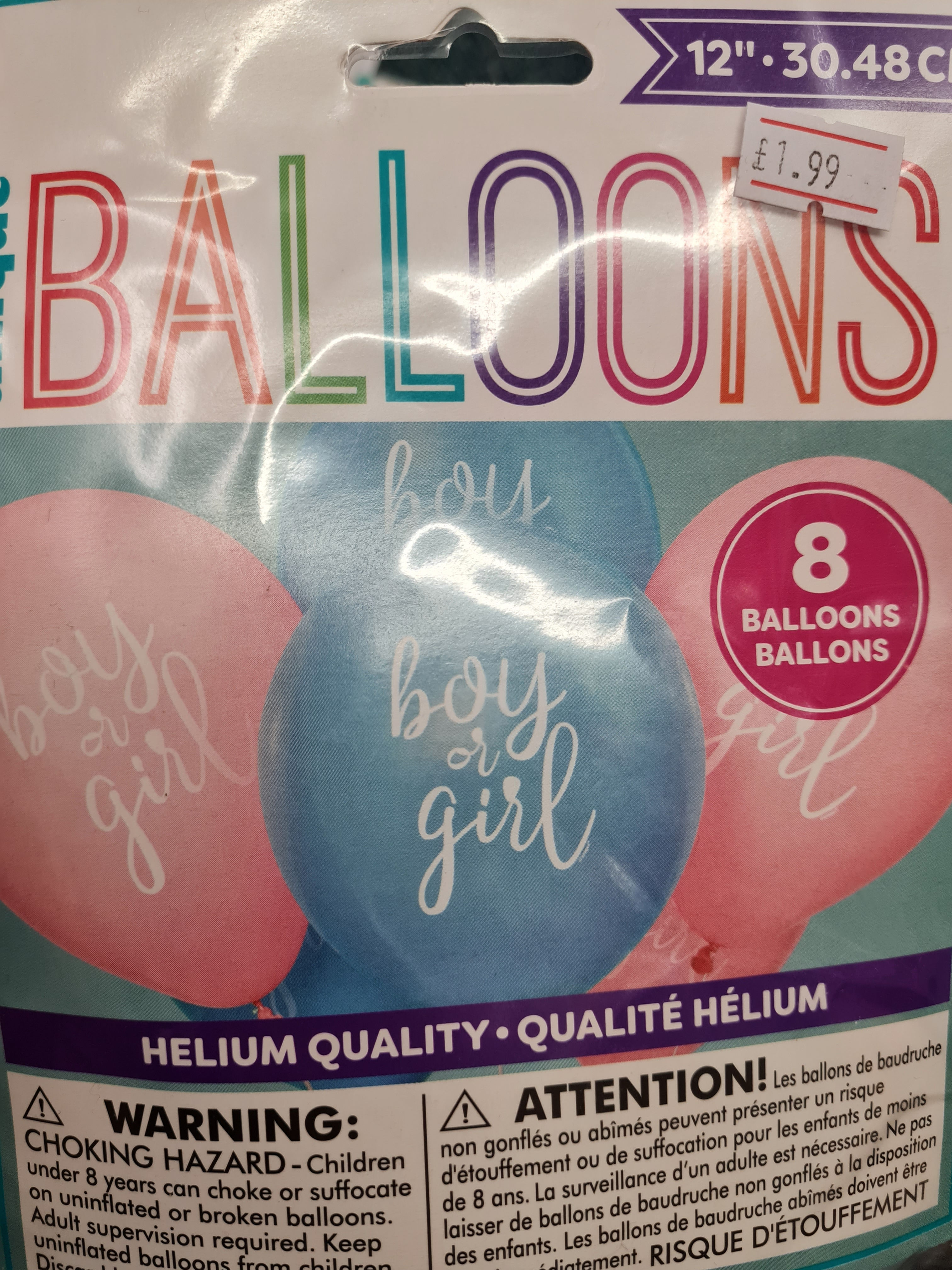 Gender reveal balloons pack of 8 (12") latex balloons 