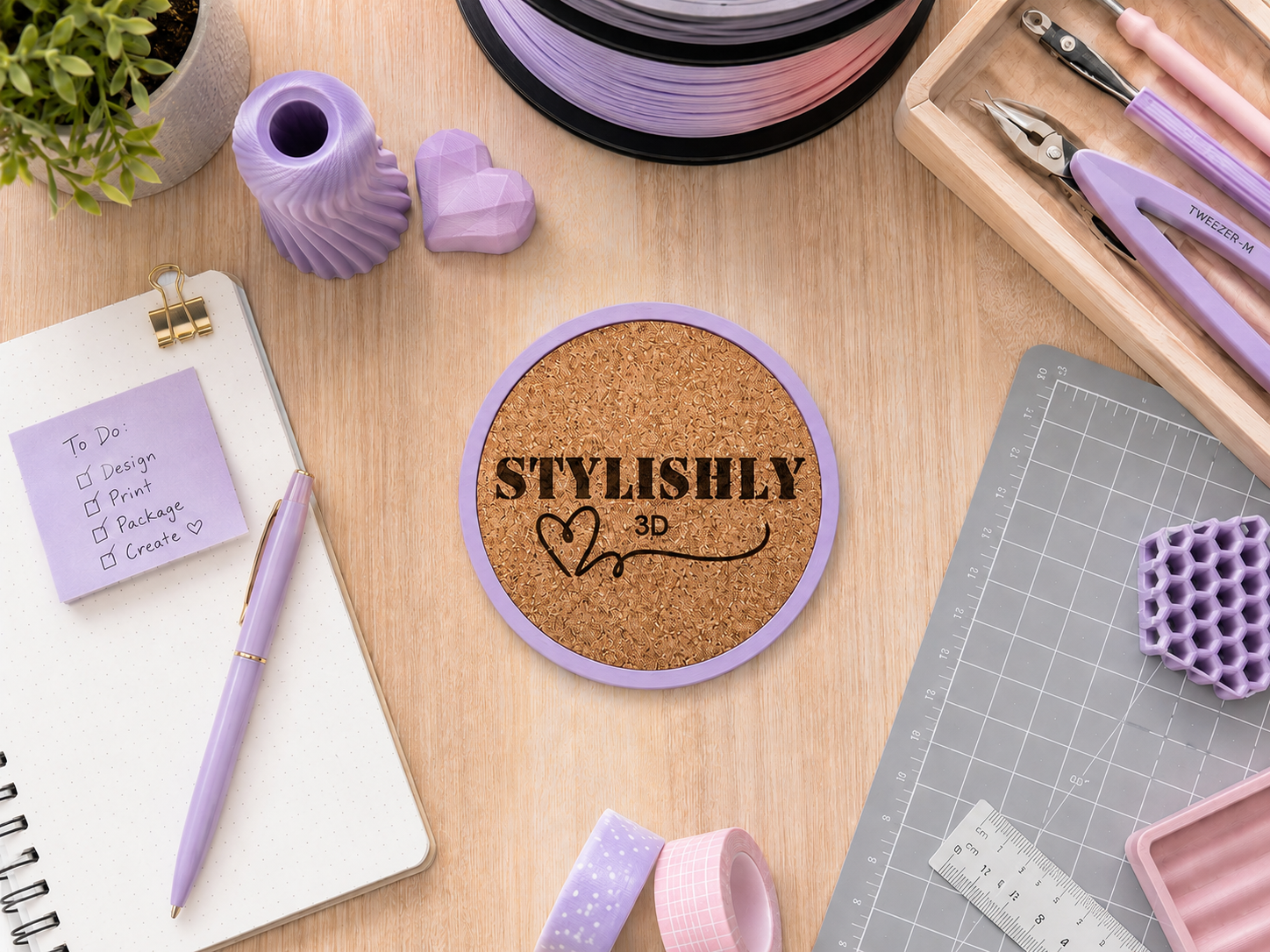 Personalised Etched Cork Coaster with 3D Printed Frame