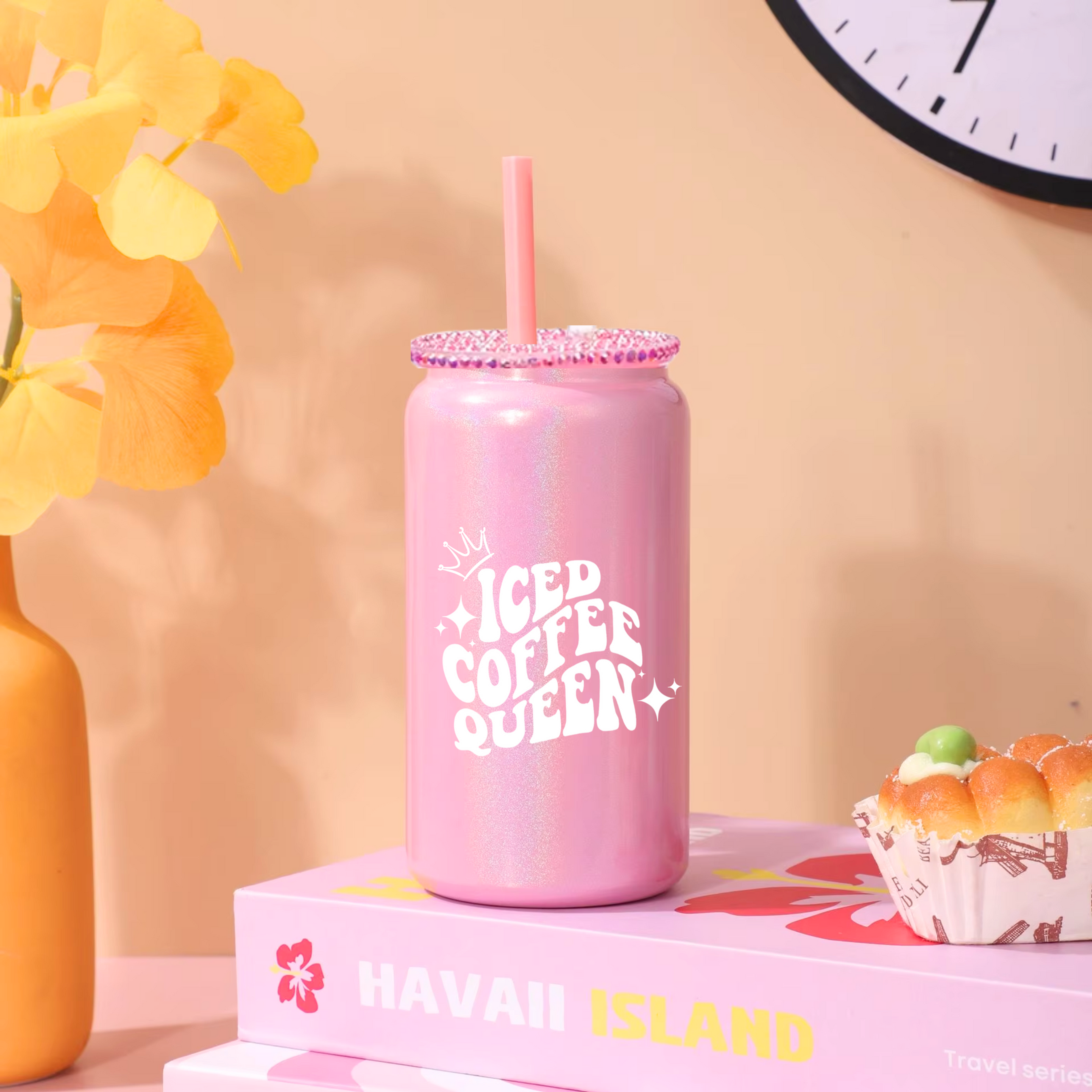 Iced Coffee Queen Glitter Glass Can