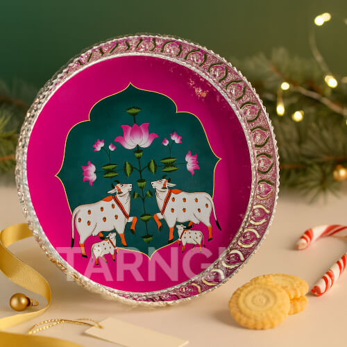 customized corporate diwali gift - pichwai decorative hamper tray