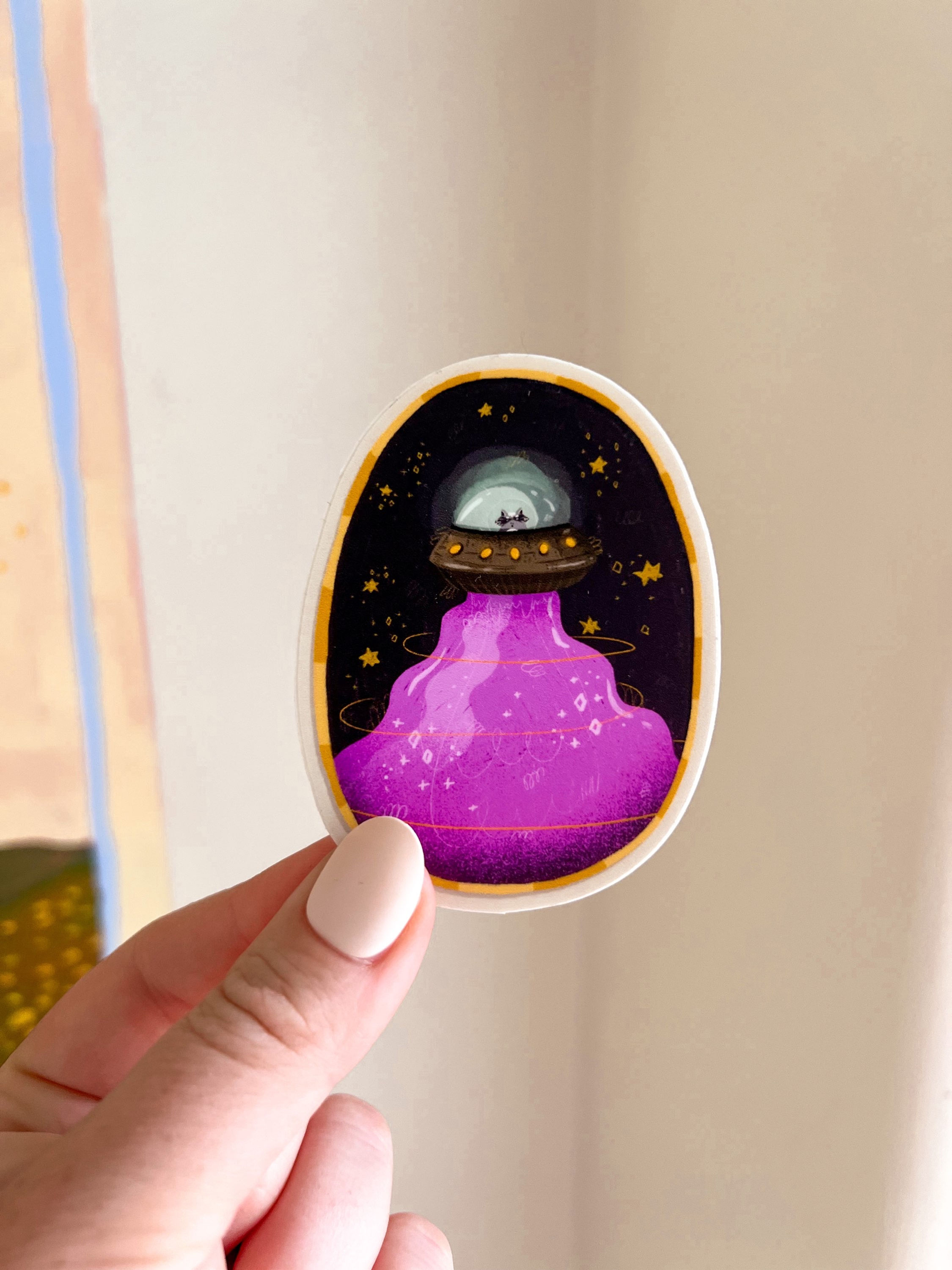 Raccoon Spaceship Sticker