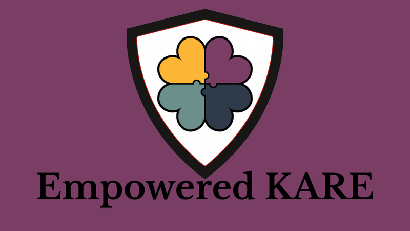 Empowered KARE Caregiving Membership - support for family caregivers. Caregiver Shield with 4 interlocking hearts as the crest