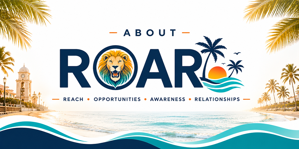 ROAR PBC logo with Palm Beach County coastal imagery