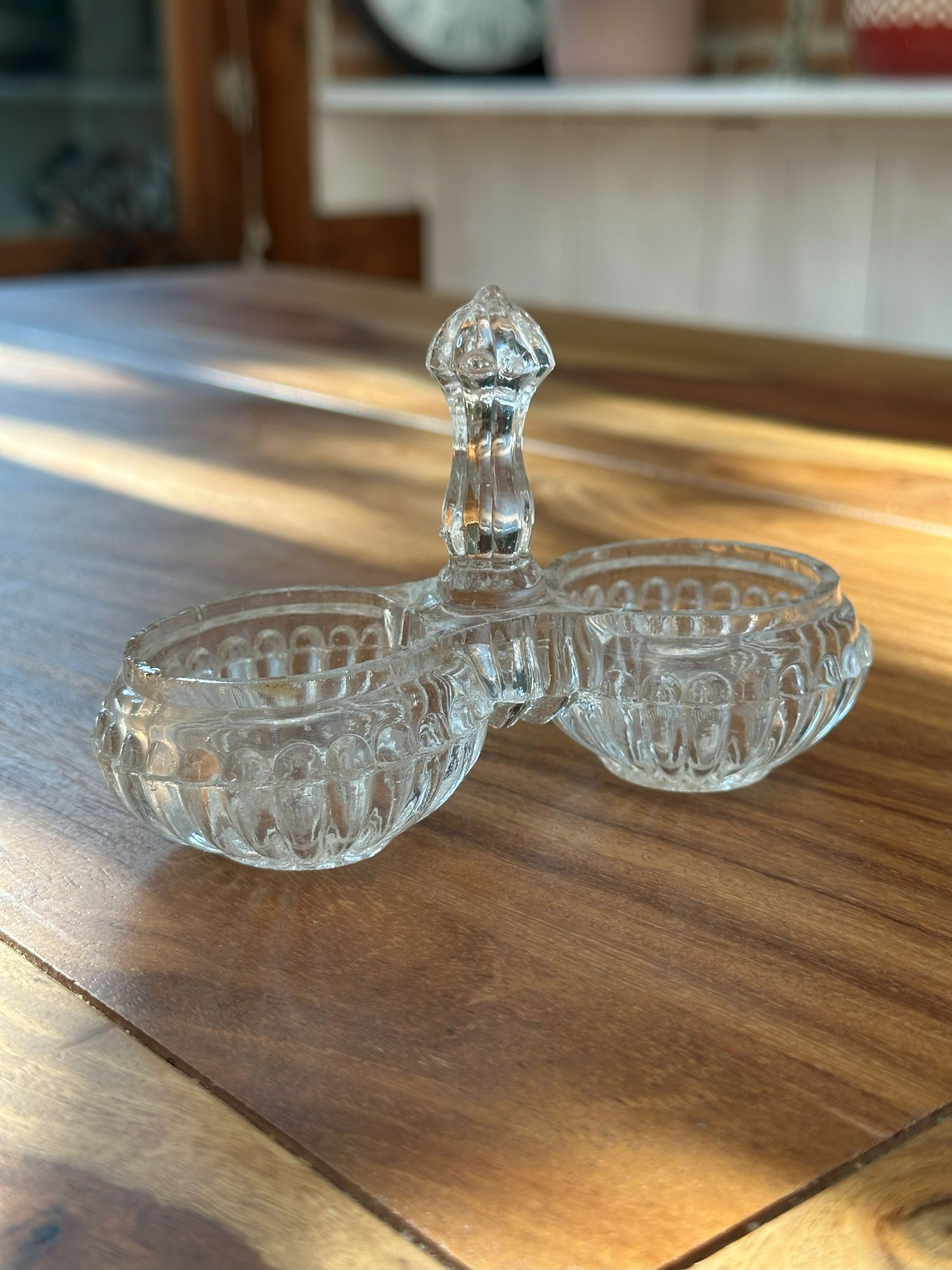 saleron vintage double ancien en verre la brocantoise