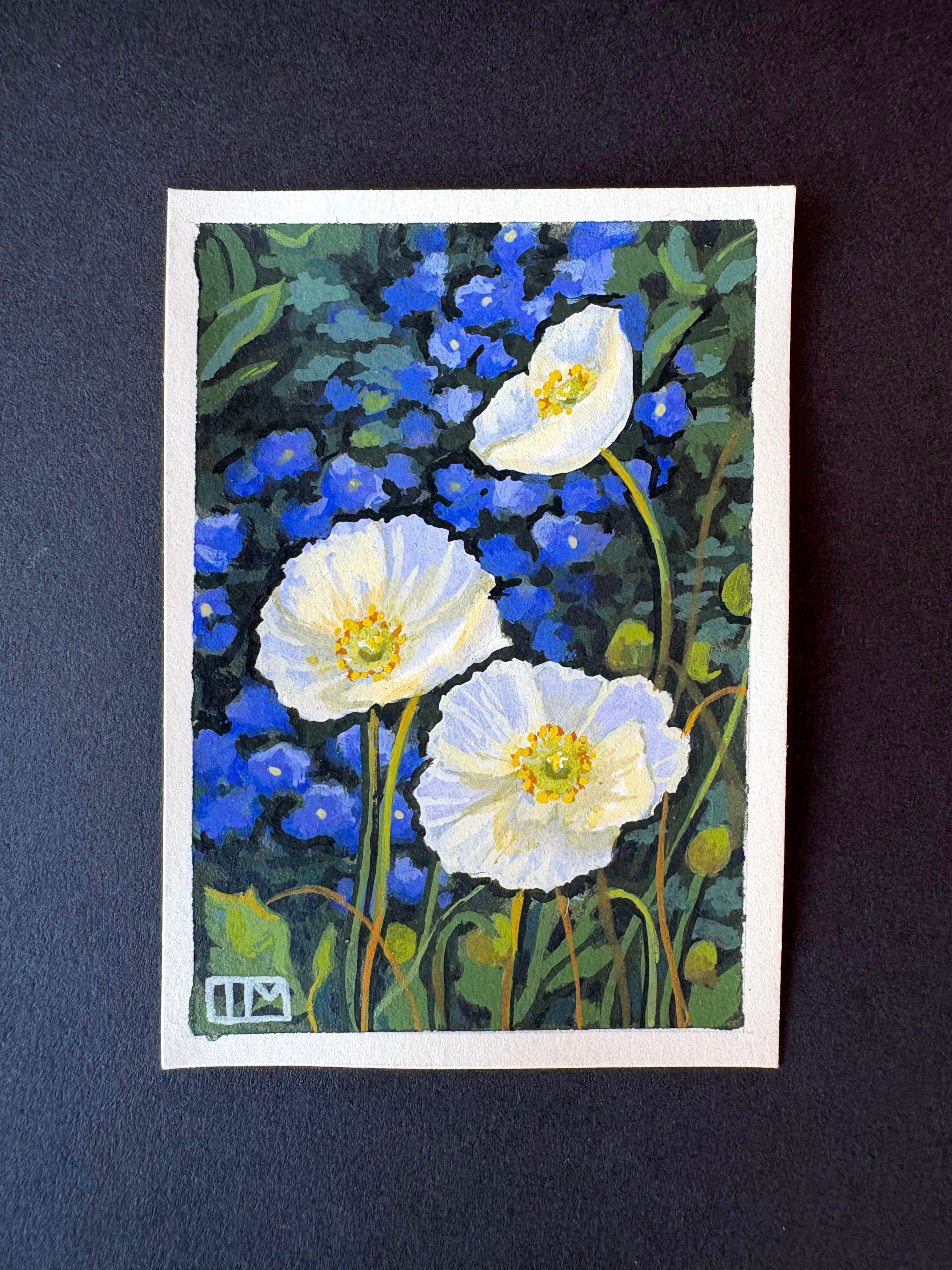 Original Mini Egg Tempera Painting “White Iceland Poppies”