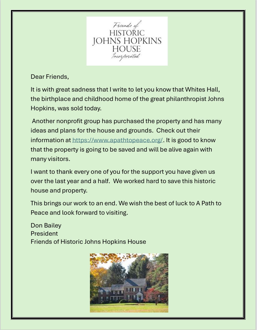 Johns Hopkins House Has Been Sold!