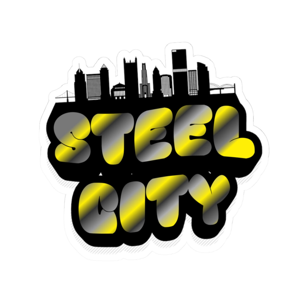 "Steel City" Sticker — Skyline Bubble Letter Vinyl Kiss-Cut Sticker