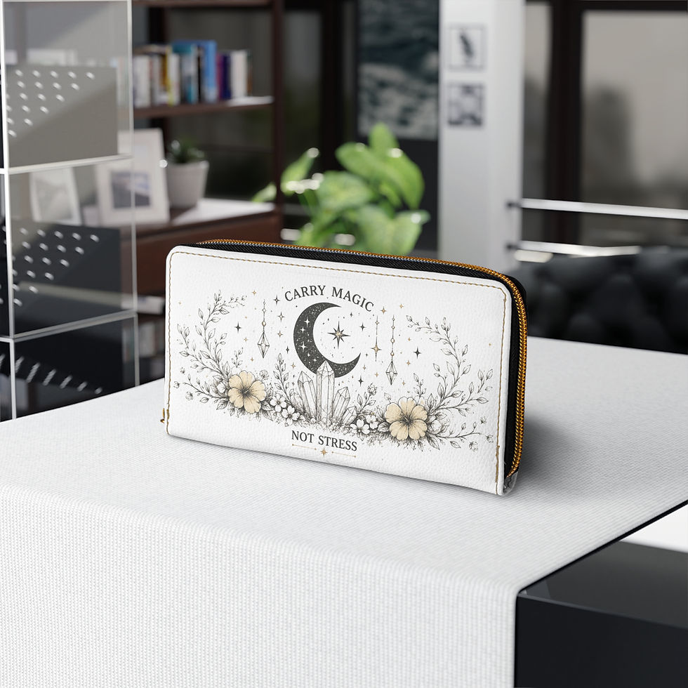 Thumbnail: Crescent Moon Crystal Floral Carry Magic Zipper Wallet | Moon Phase Wallet