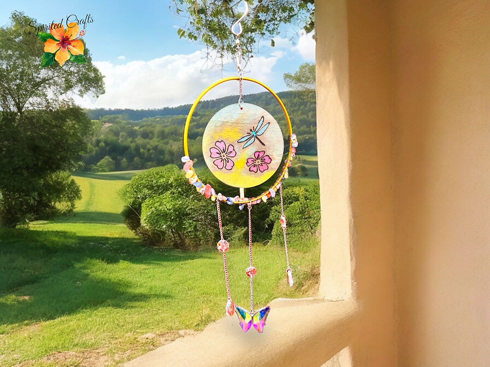Dragonfly Sun Catcher hanging in window