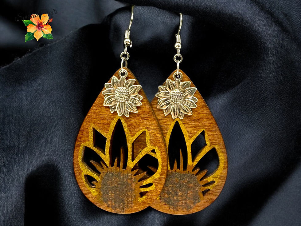 Thumbnail: Wooden Sunflower Earrings