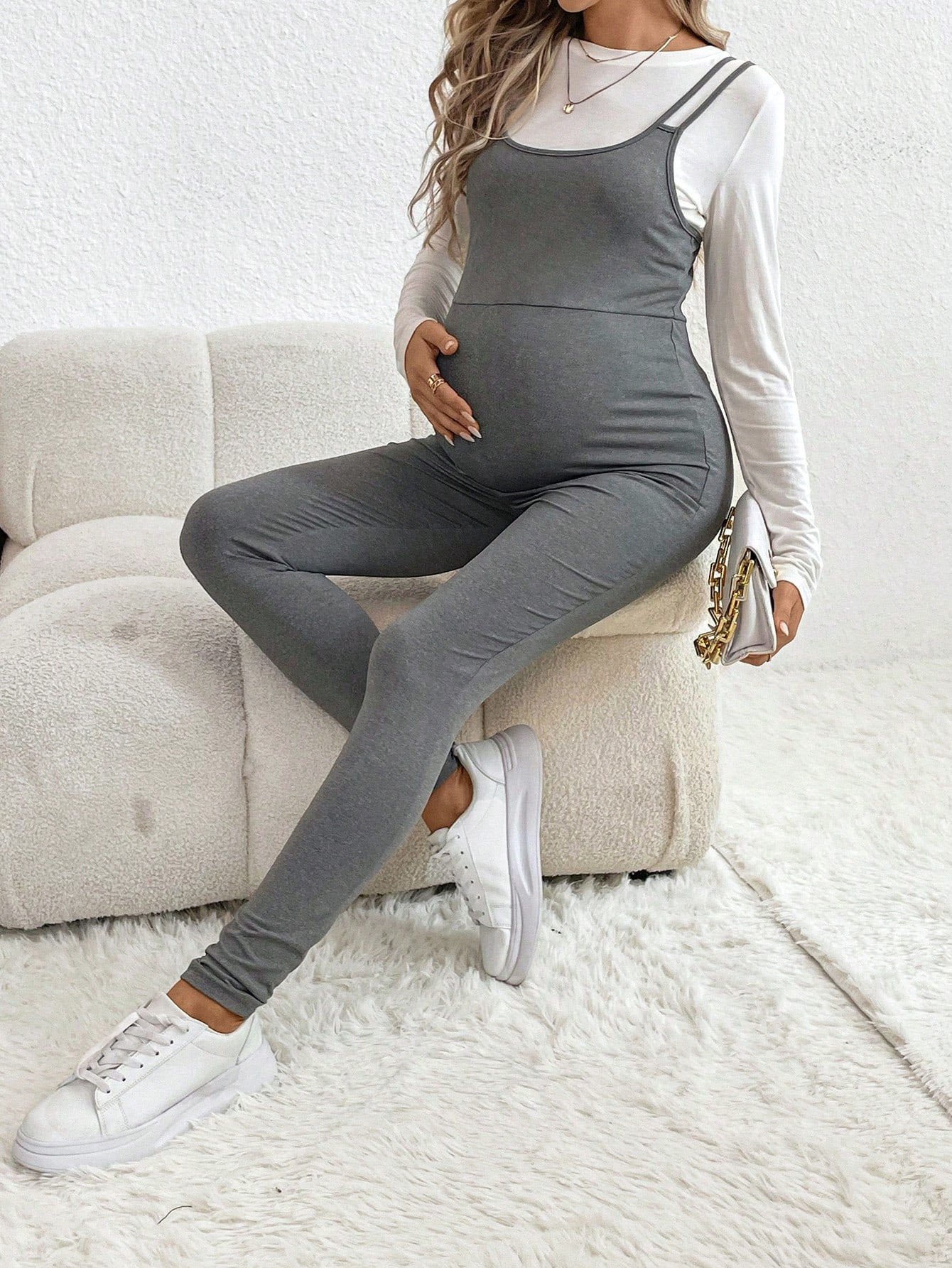 Maternity Solid Cami Jumpsuit Without Tee