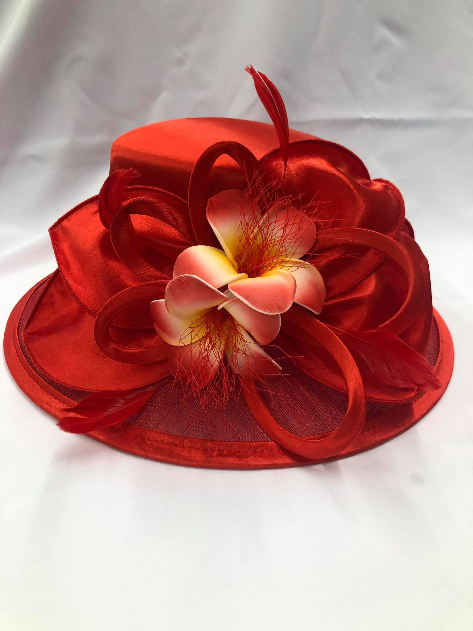 Sheer Brim Accent Sinamay Red Hat