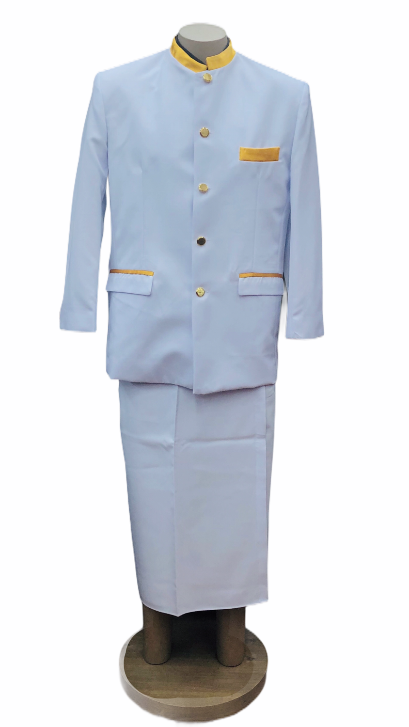 Thumbnail: Suit Chinese - White with Gold Collar