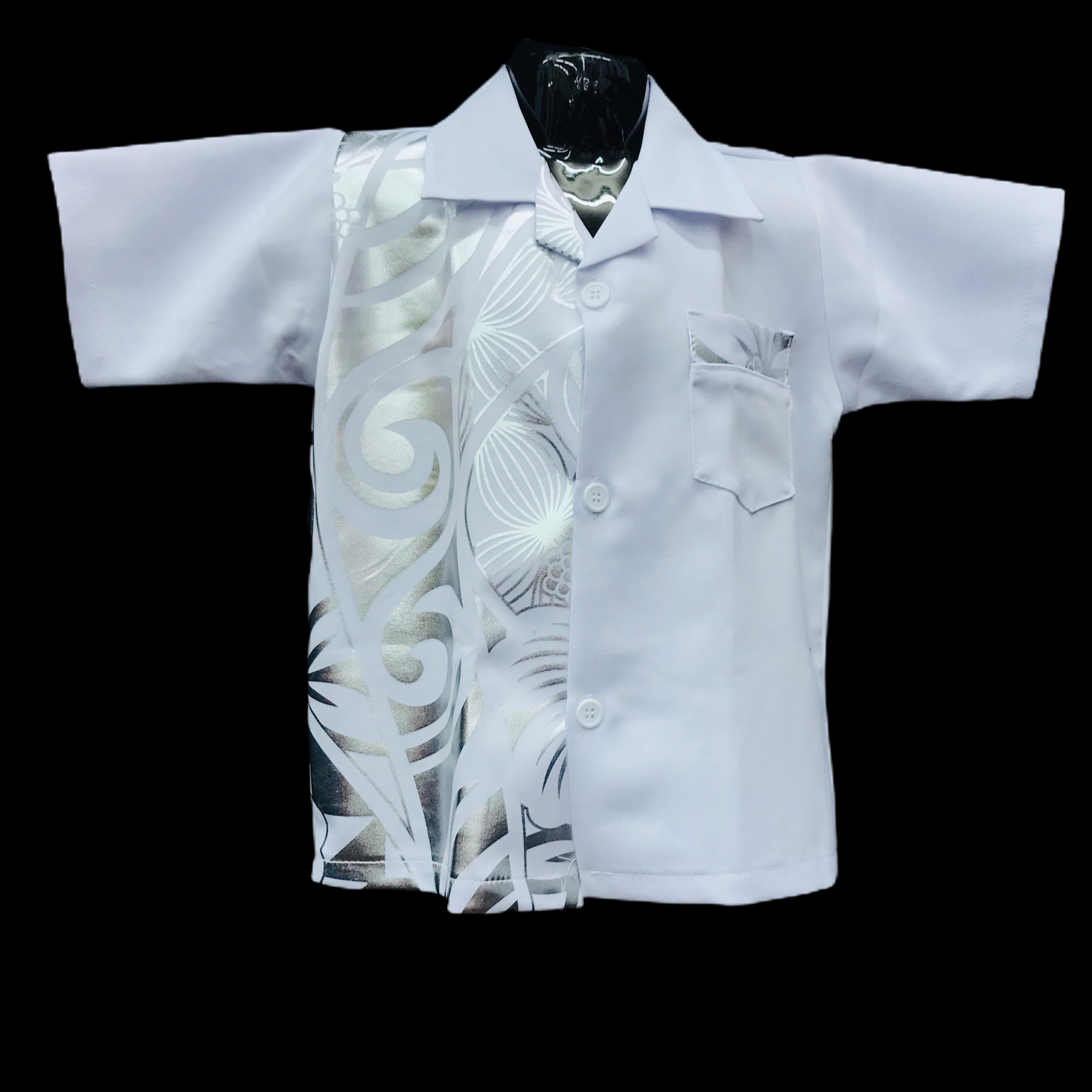White & Silver Texture Kid Aloha Shirt
