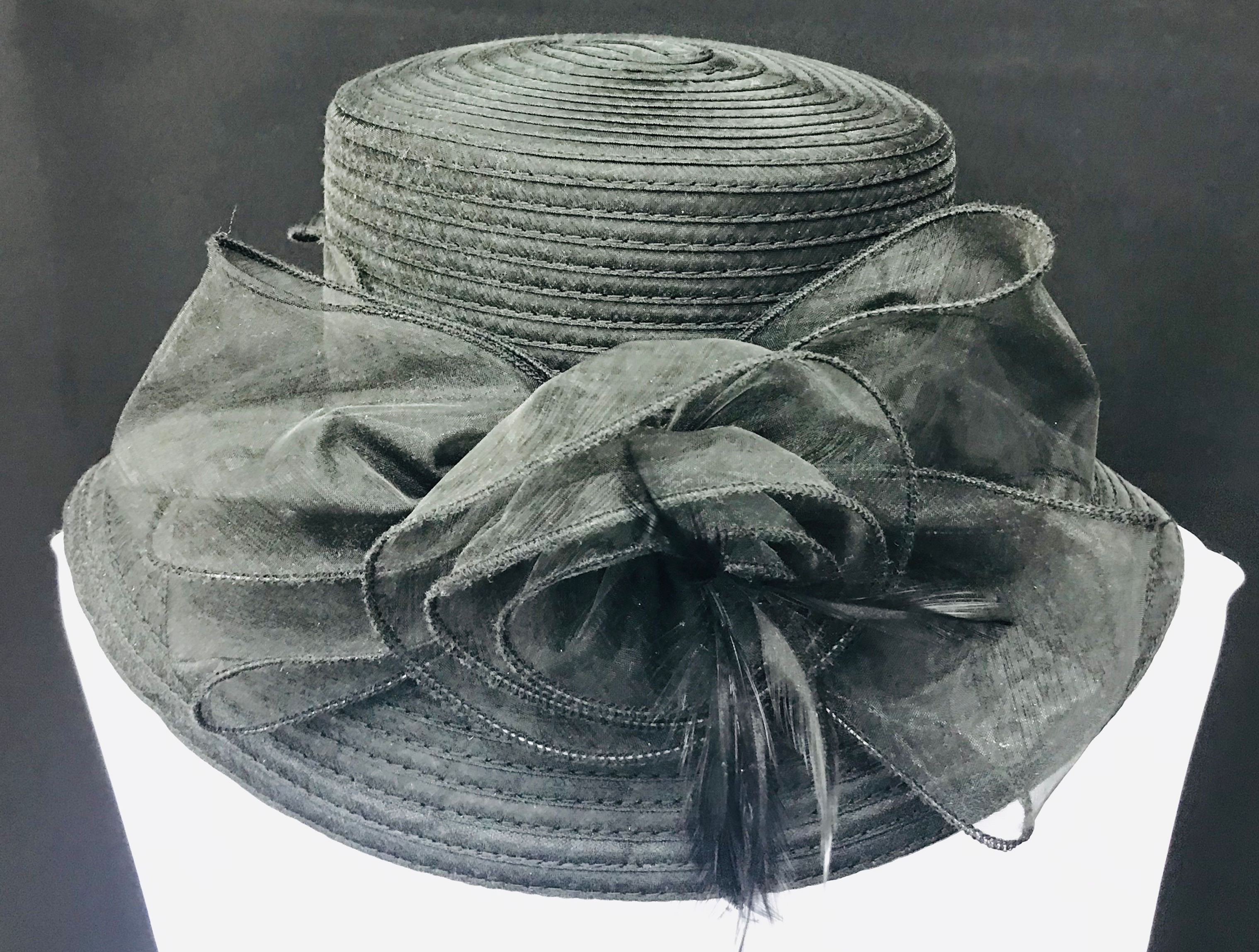 Derby Brim Black Formal Feather Flower Hat