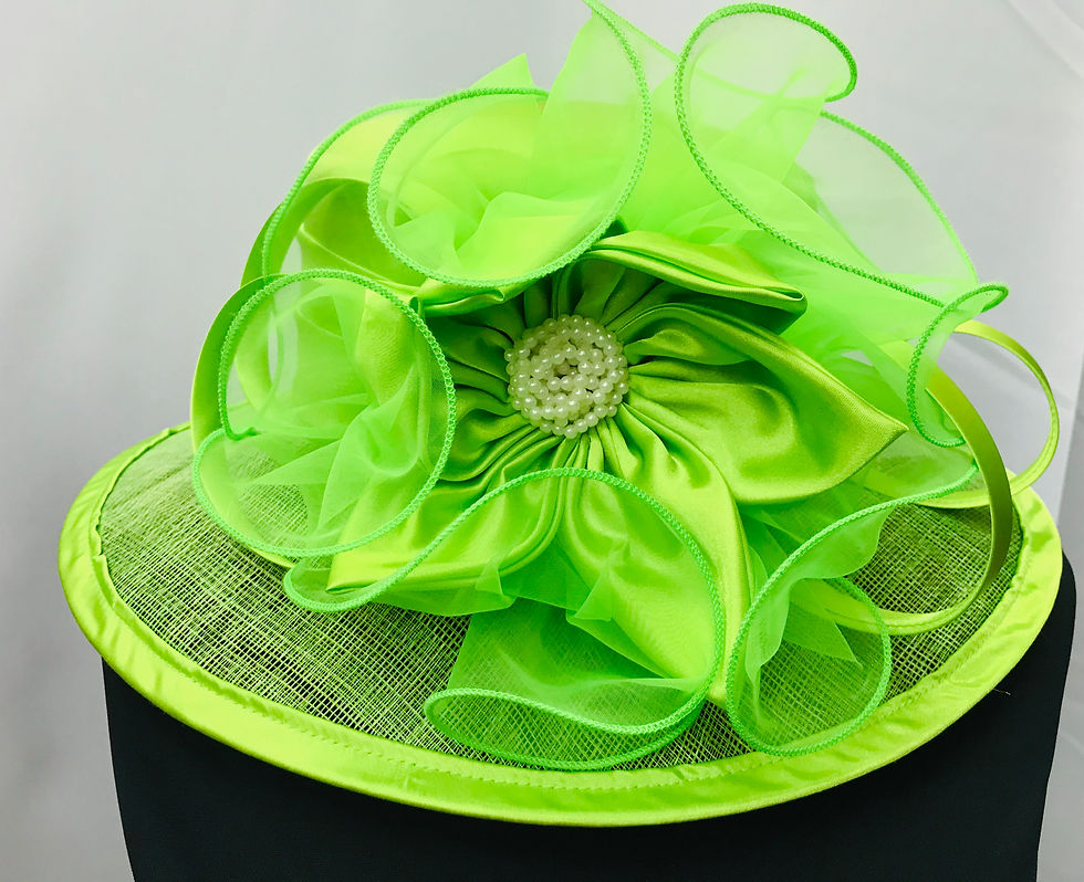 Miniature : Satin & Silk Accent Sinamay Green Hat