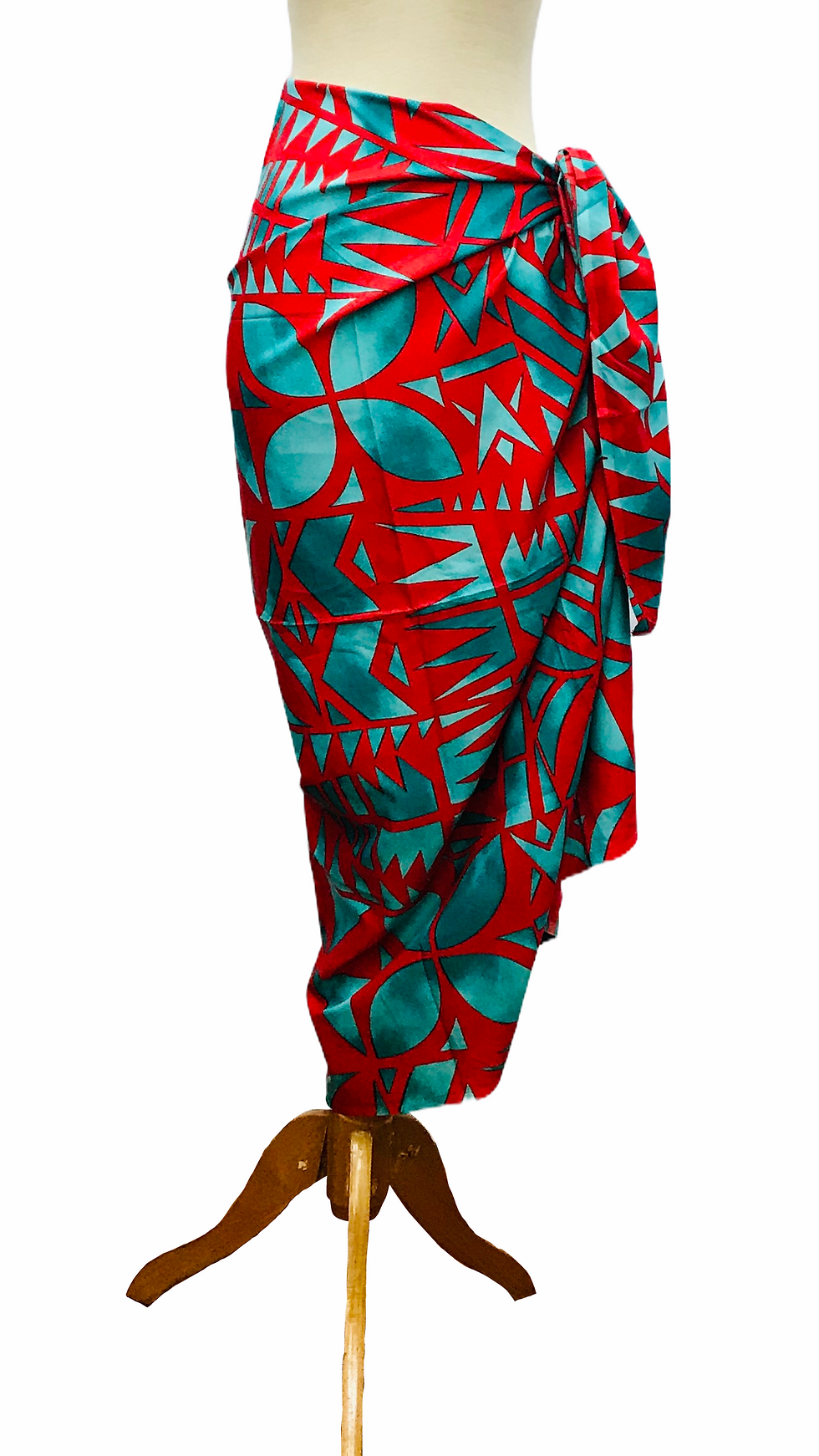 Teal Blue & Red Mix Print Sarong Wrap