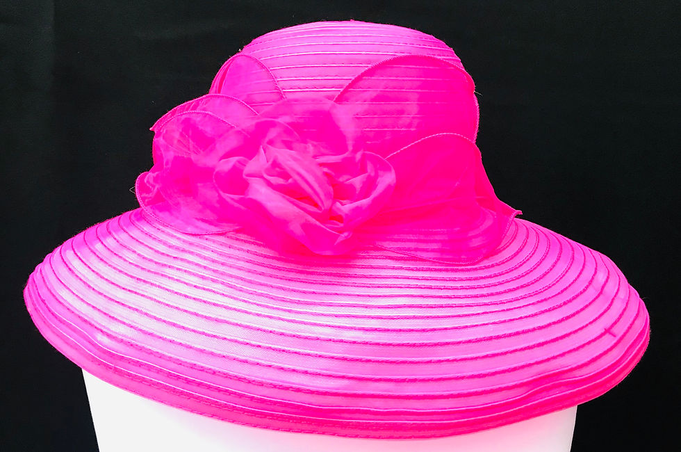 Thumbnail: Upturn Brim Pink Hat with Silk Flower