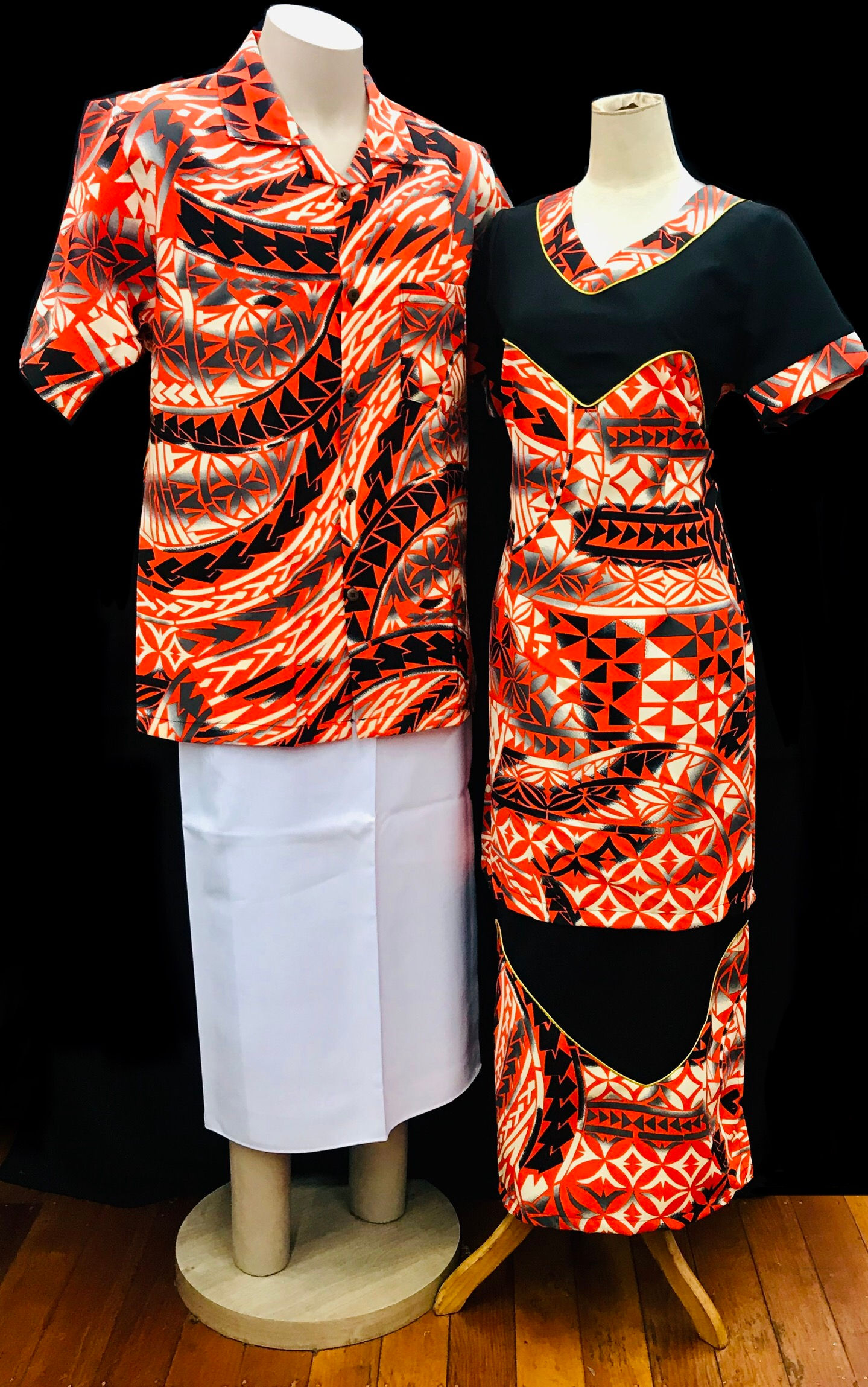 Orange & Black Not-Stretch Pair & Aloha