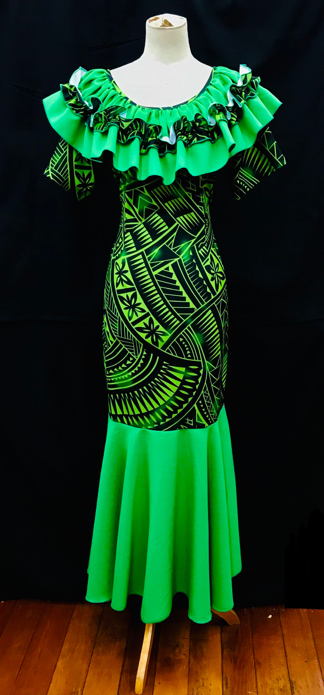 Green & Black Stretch Mermaid Dress