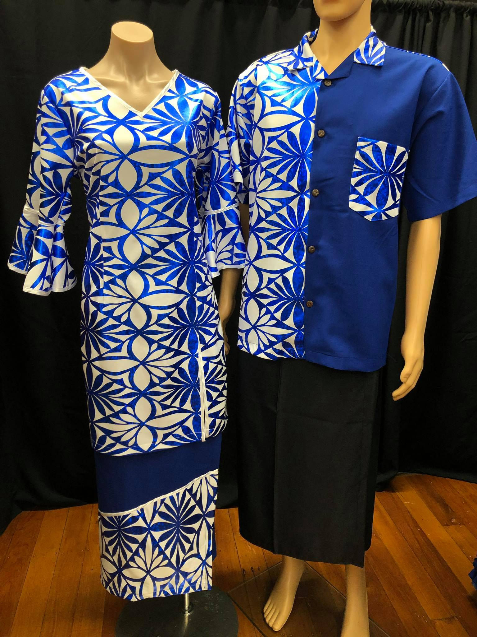 Royal blue & White Stretch Pair & Aloha