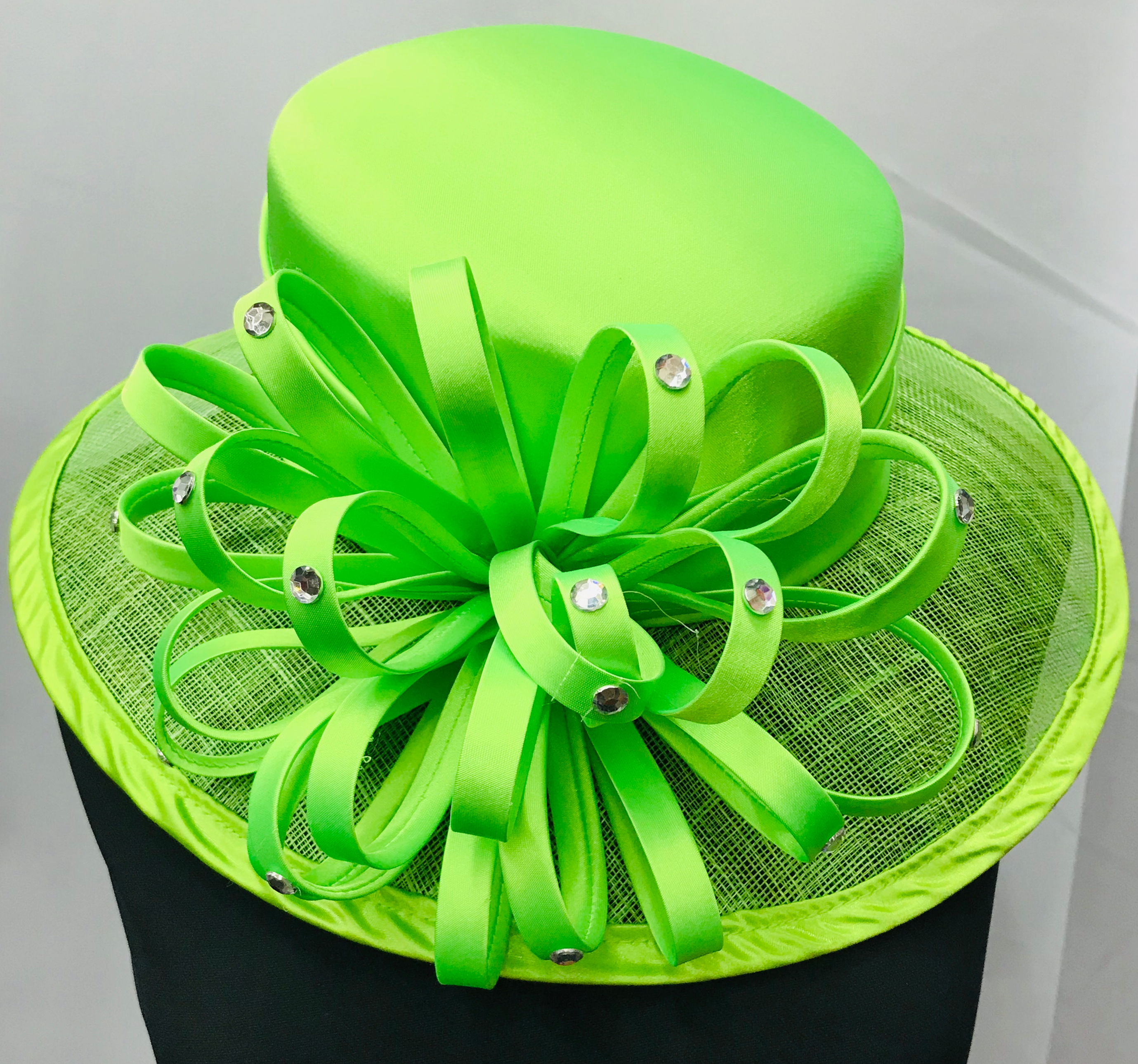 Satin Accent Sinamay Green Hat