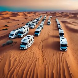 AI picture showing motorhomes crossing the Sahara
