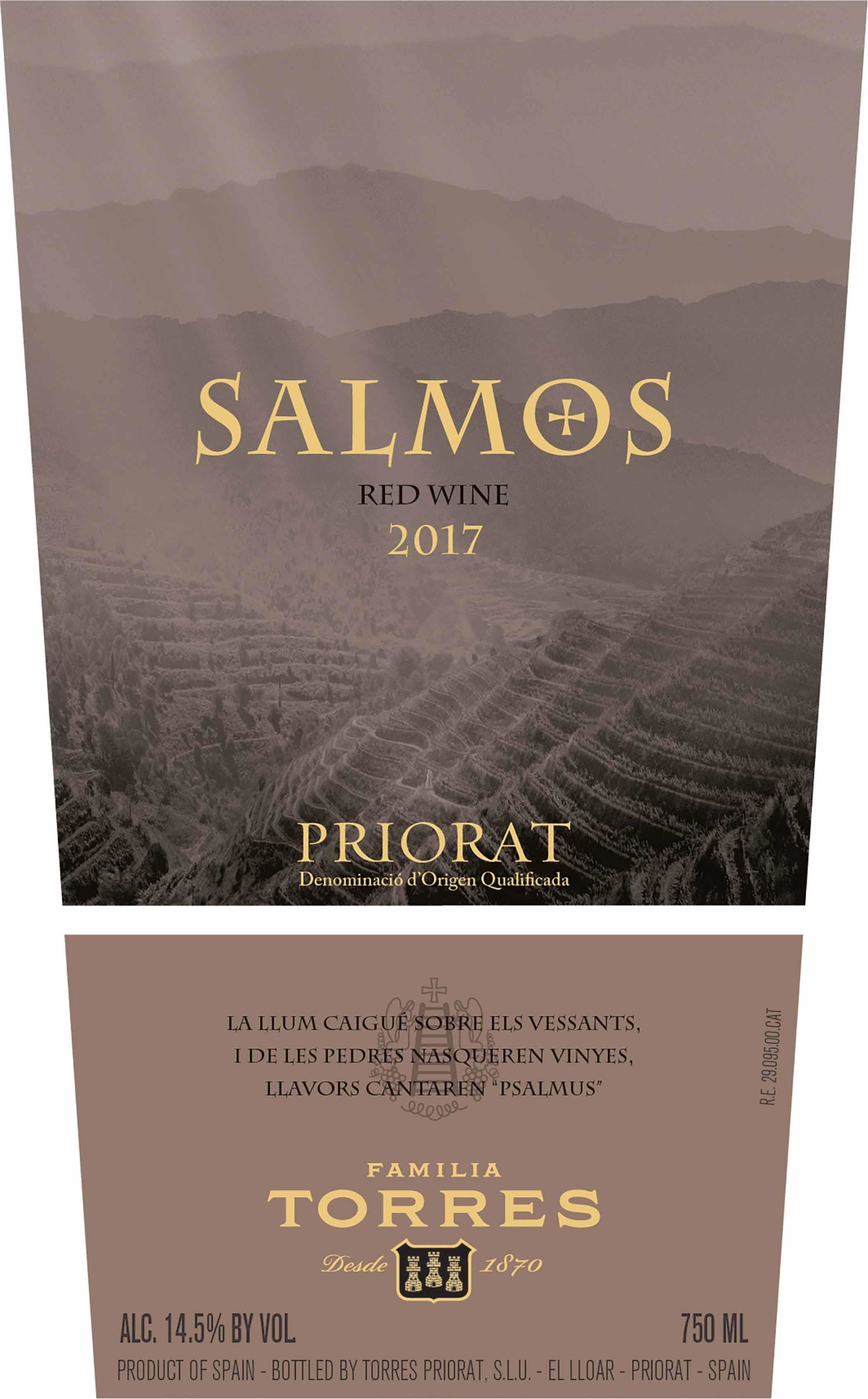 Torres "Salmos" Priorat Red Blend, Catalunya, Spain  2017