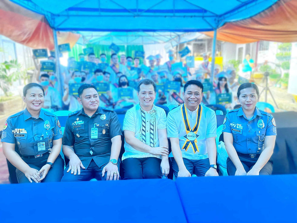 Sir Gene Domingo (center), AJ ALS learning facilitator of BJMP Dasmarinas, with BJMP officials and Fr. Randy, SVD