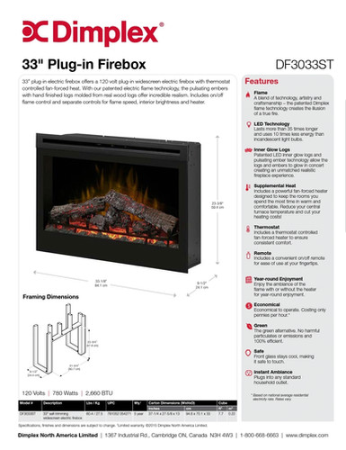 Dimplex DF3033ST 33 Electric Firebox with Multi Function Remote Control |  Totalfireplace