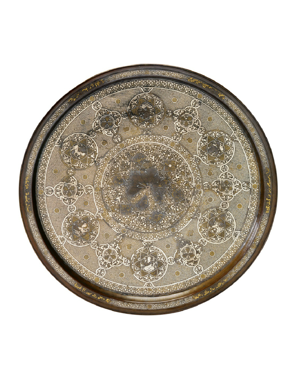 A Large Silver and Gold-inlaid Brass