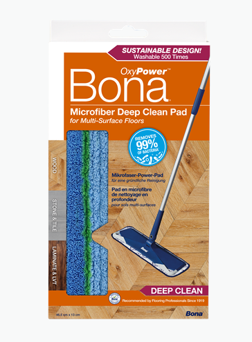 A photo of the bona OxyPower mircofiber deep clean pad in its packaging