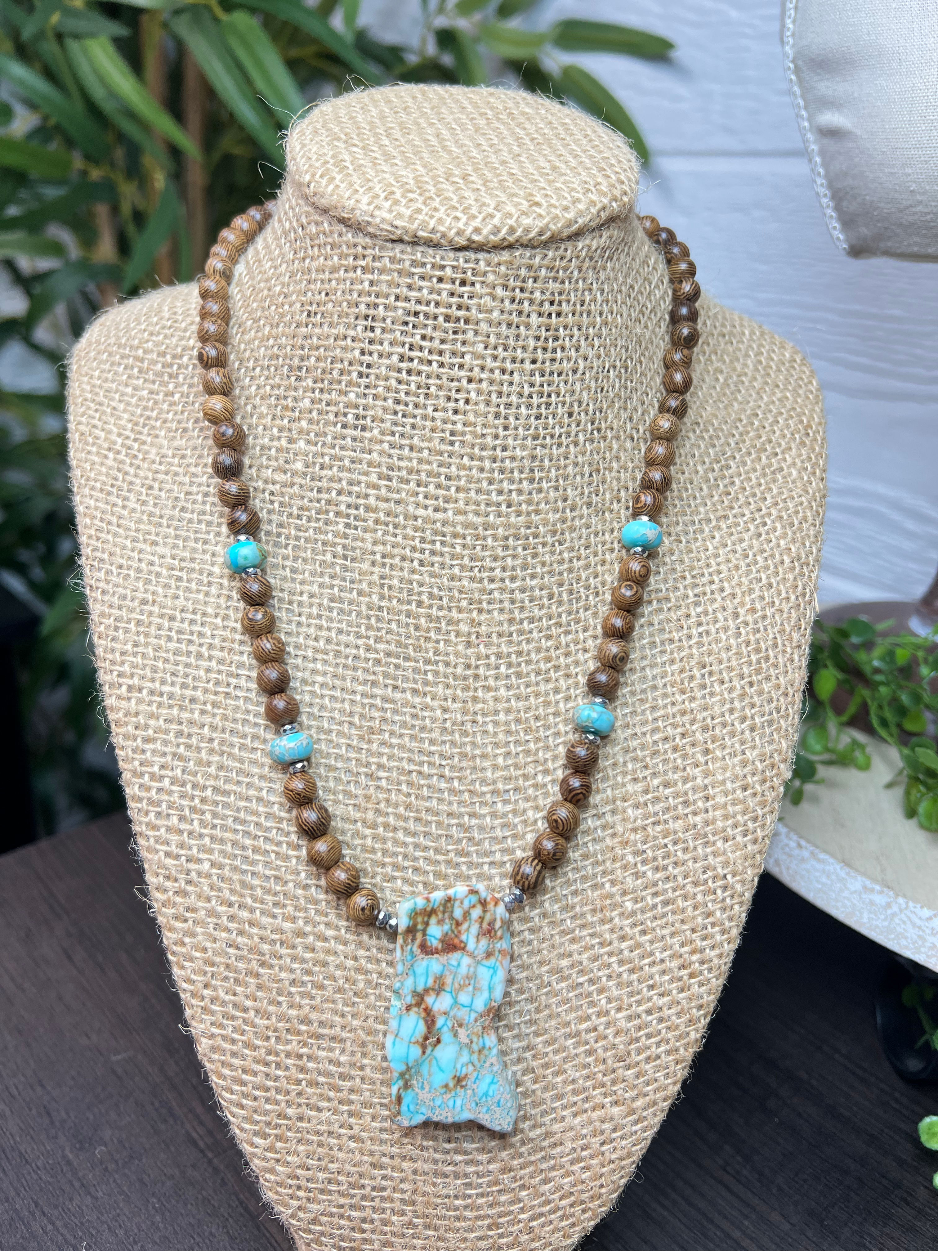 Imperial Jasper & Wood Bead Necklace