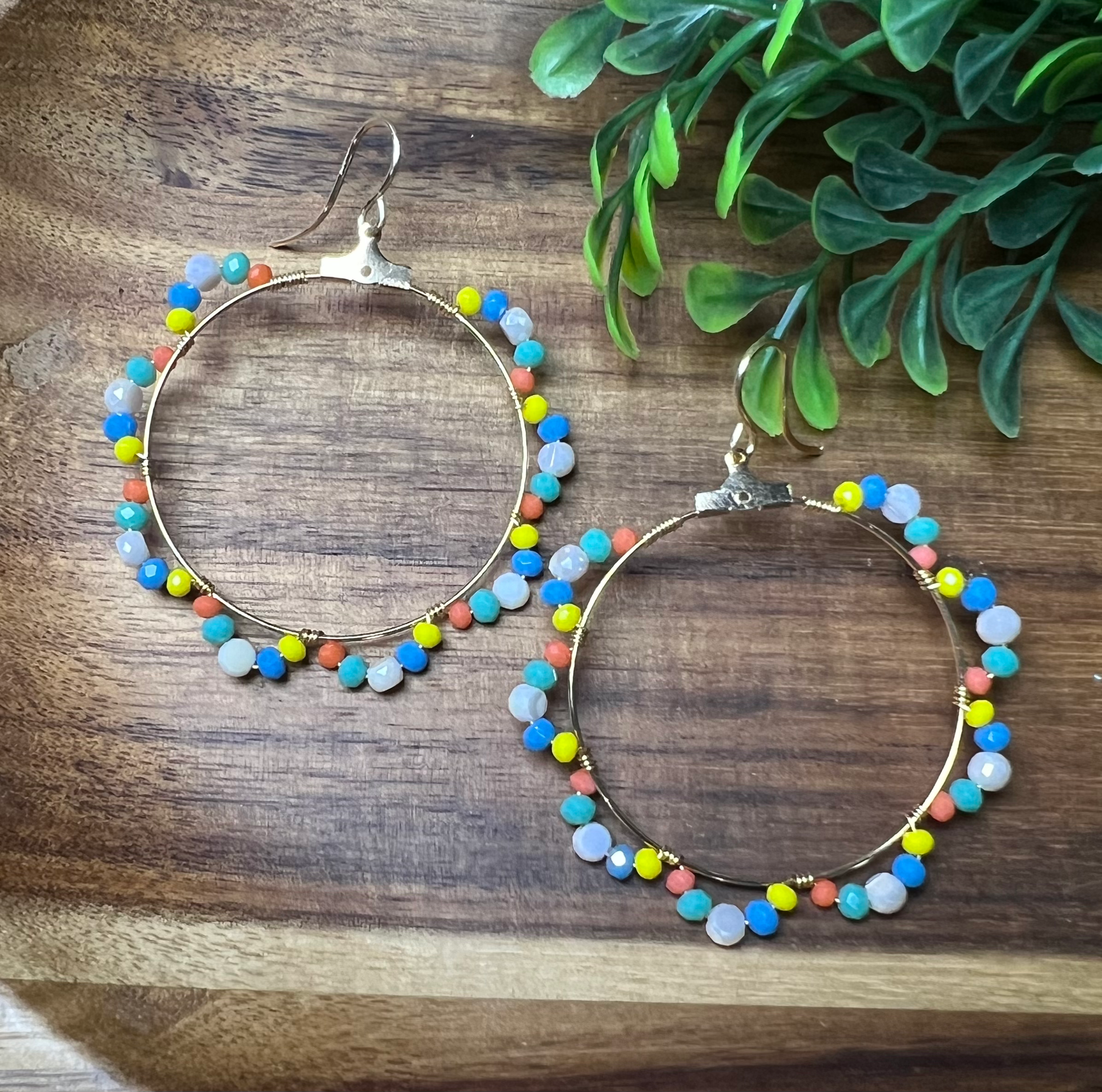 Large Bead Wrapped Hoop Earrings