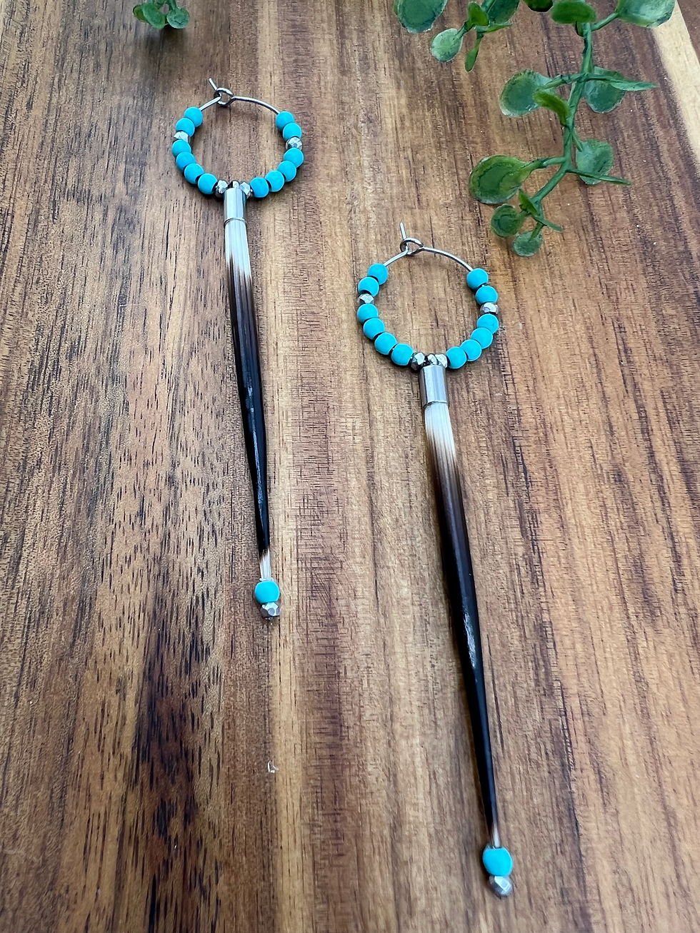 Turquoise Porcupine Quill Hoops