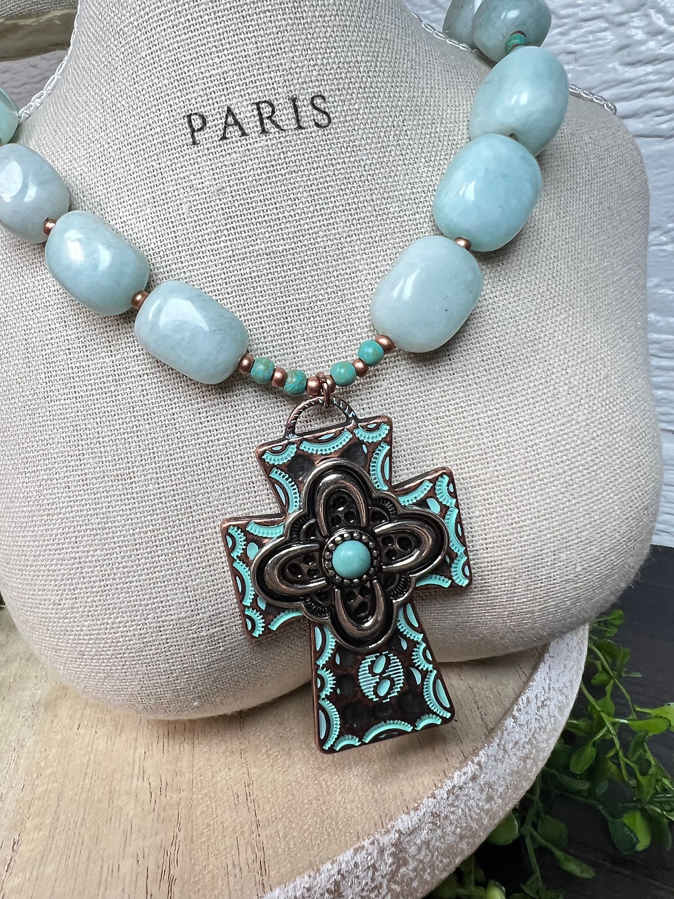 Thumbnail: Amazonite & Copper Cross Necklace