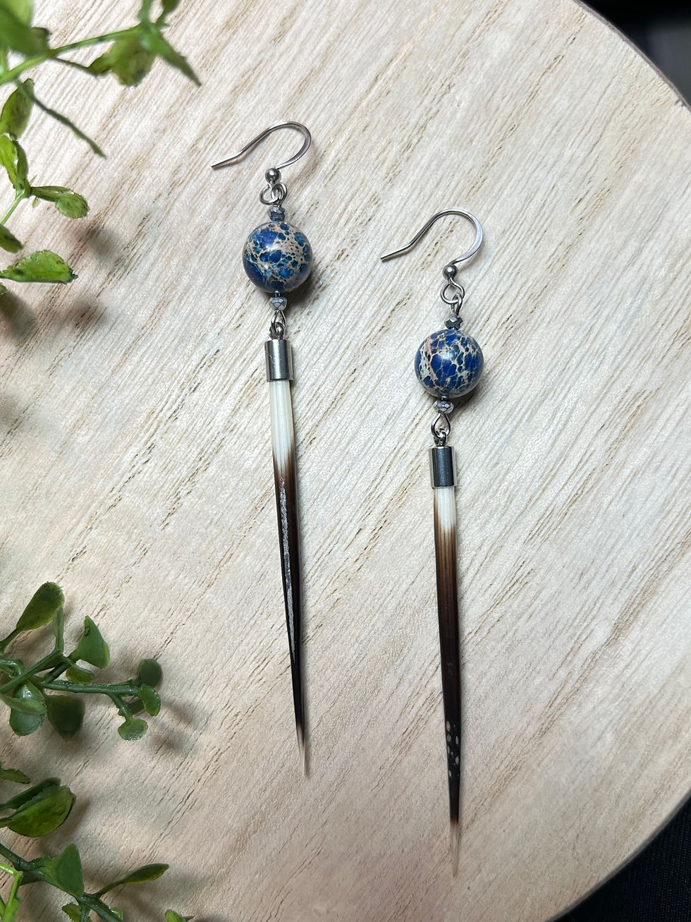 Thumbnail: Blue Jasper Porcupine Quill Earrings