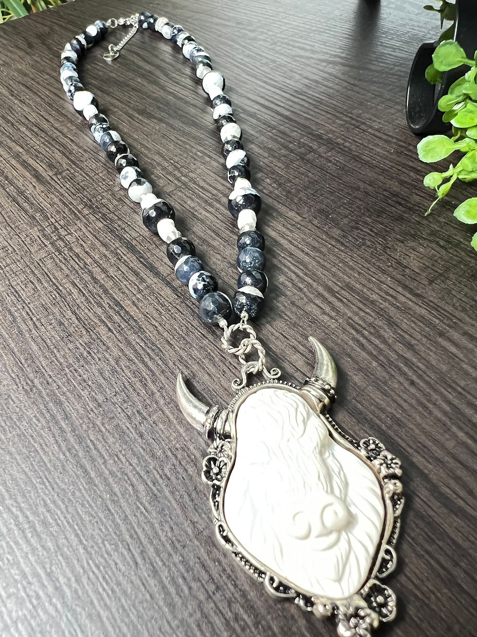 Thumbnail: Fire Agate Buffalo Necklace