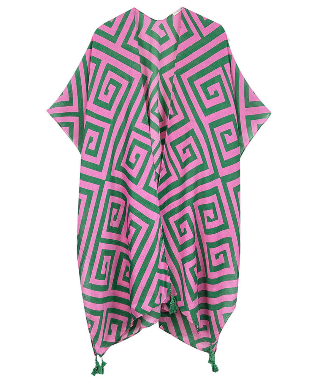 Geometric Print With Tassel Kimono Poncho