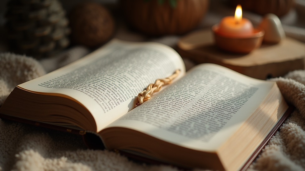 Eye-level view of a cozy reading nook with a personalized bookmark on an open book