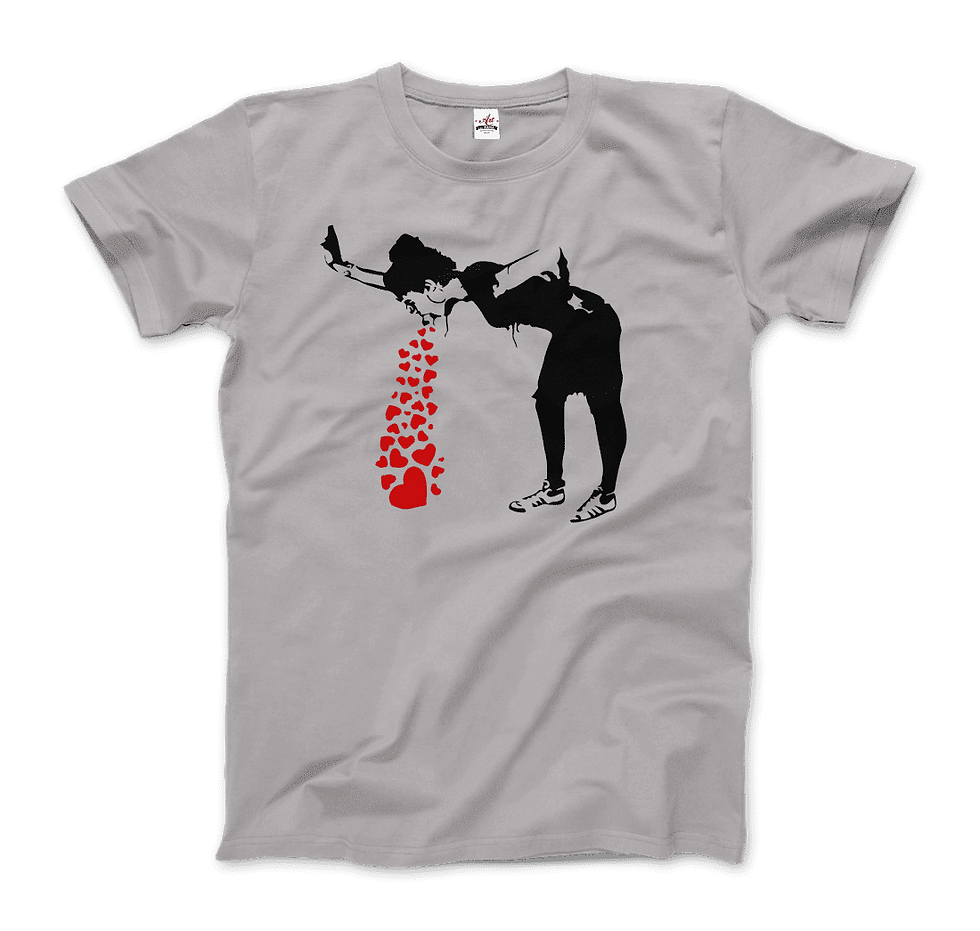 Thumbnail: Banksy Lovesick Girl Throwing Up Hearts Artwork T-Shirt