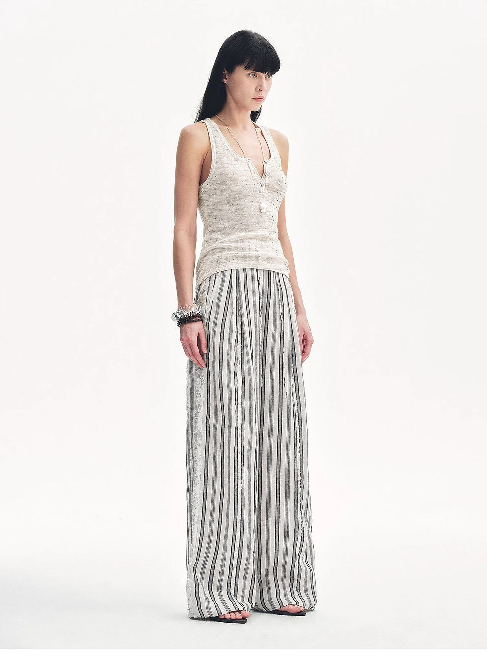 Thumbnail: Linen Vertical Stripe Drape Wide Leg Casual Pants"Fashion Tension"