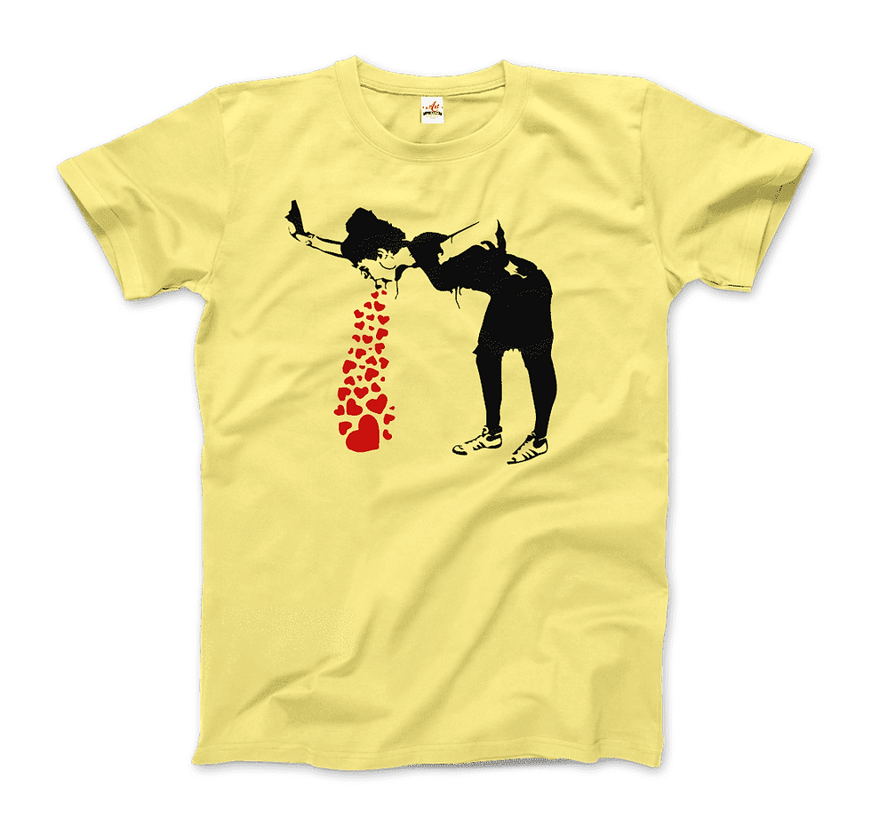 Thumbnail: Banksy Lovesick Girl Throwing Up Hearts Artwork T-Shirt