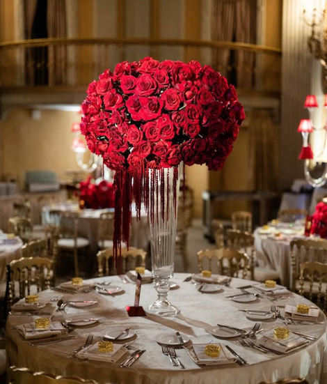 Large red rose centerpiece, elegant event decor