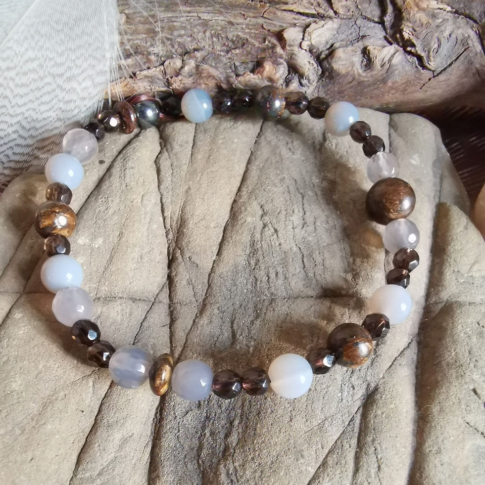 Miniaturbild: Rauchquarz, Achat und Bronzit