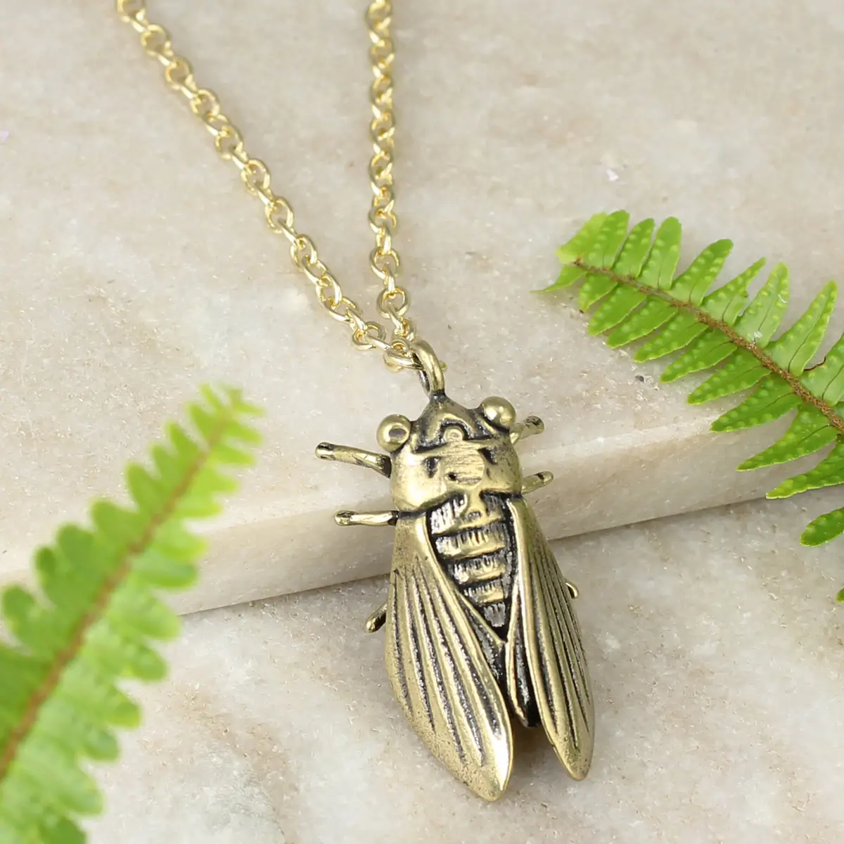 Gold Cicada Insect Necklace