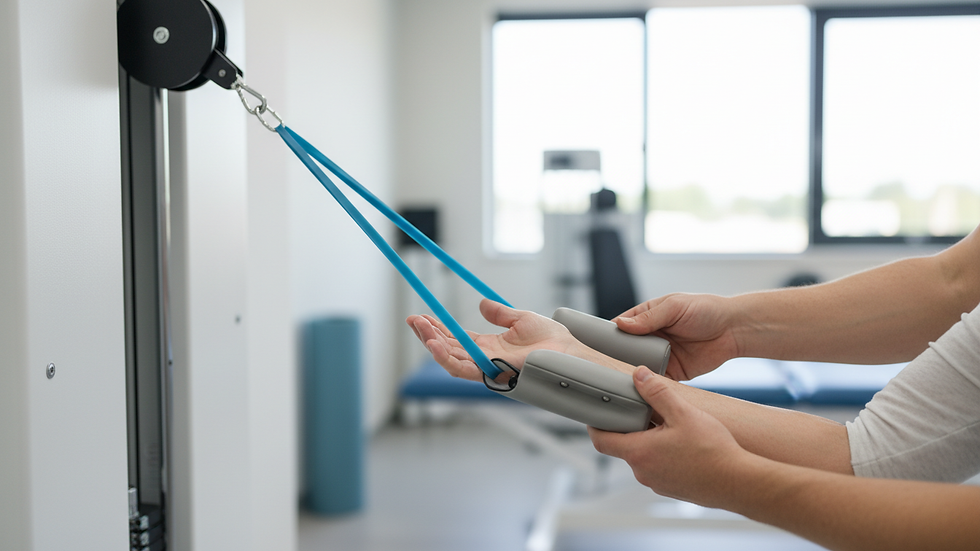 Close-up view of exercise equipment used in physical therapy for pain relief